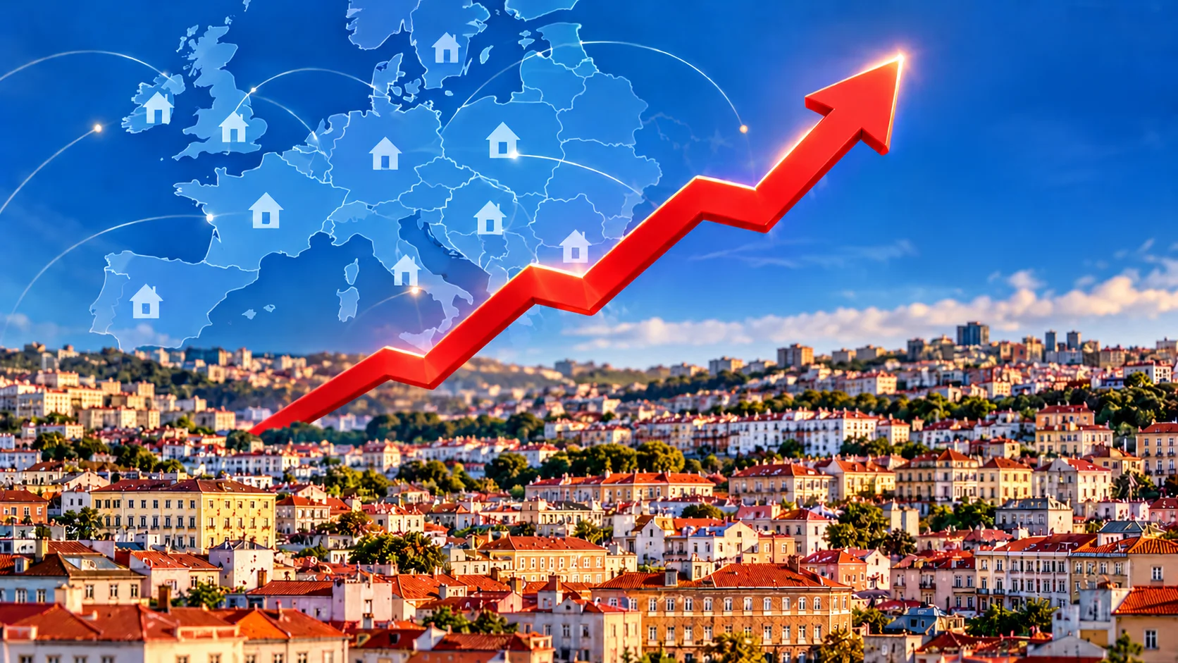 Sunrise over Lisbon, Portugal, representing the European housing market.