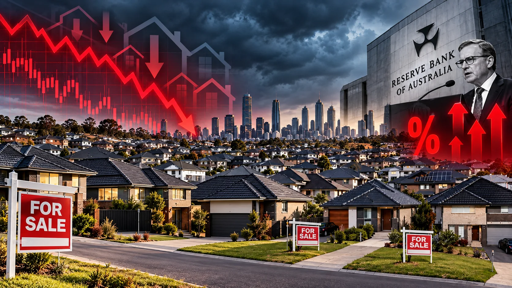 Residential properties in Sydney, Australia, amid a housing market downturn and expectations of higher interest rates.